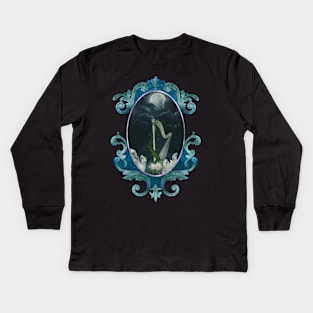 Wonderful harp and swan in the ocean Kids Long Sleeve T-Shirt